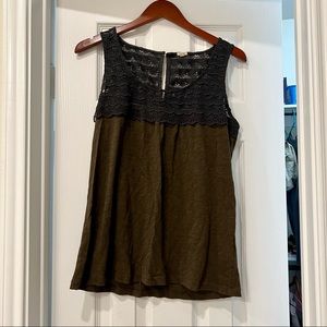 Green and gray cotton tank with lace detail - J. Crew size medium